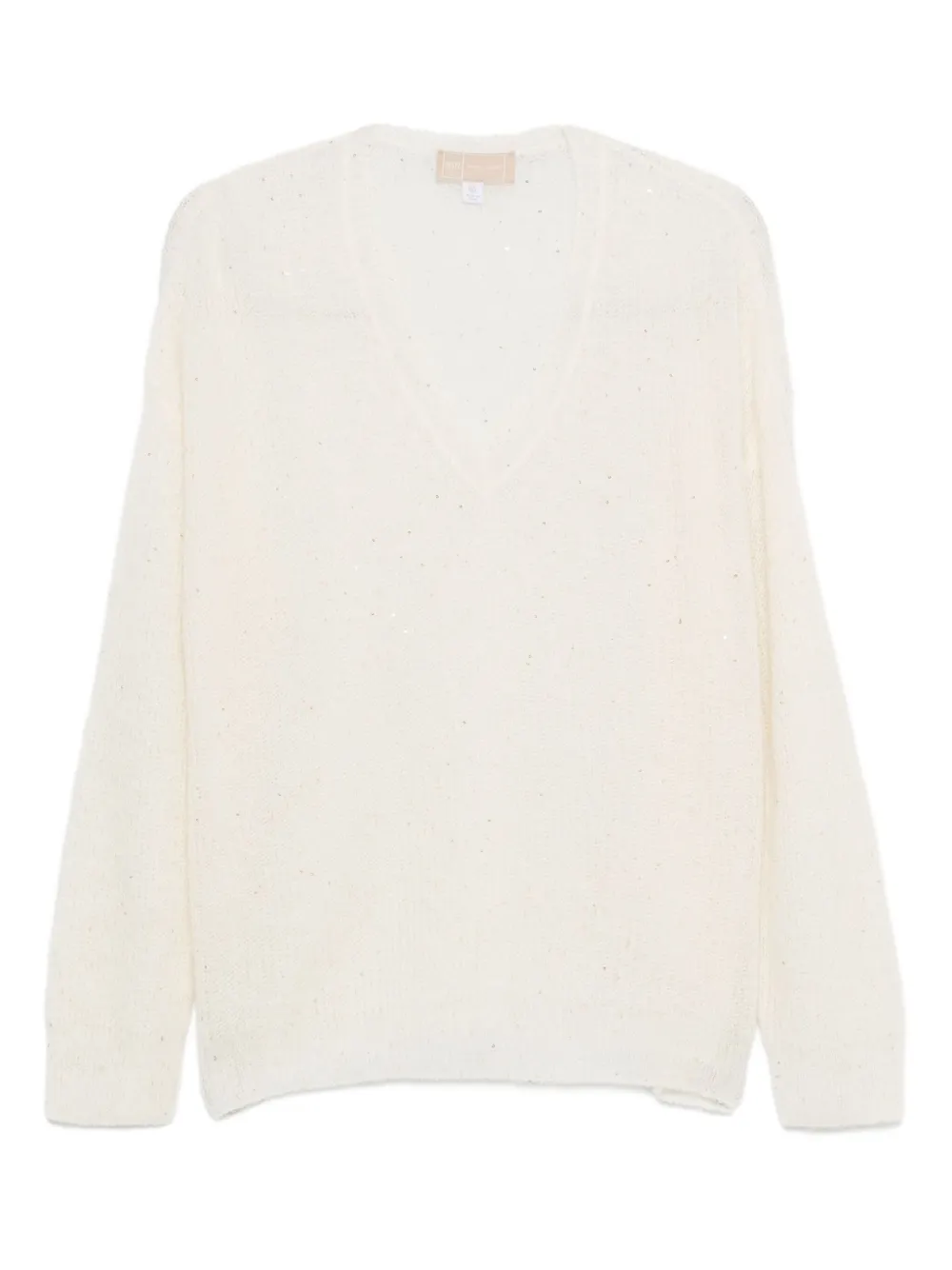 120% Lino sequin-embellished V-neck sweater - ホワイト 120% Lino sequin-embellished V-neck sweater - ホワイト