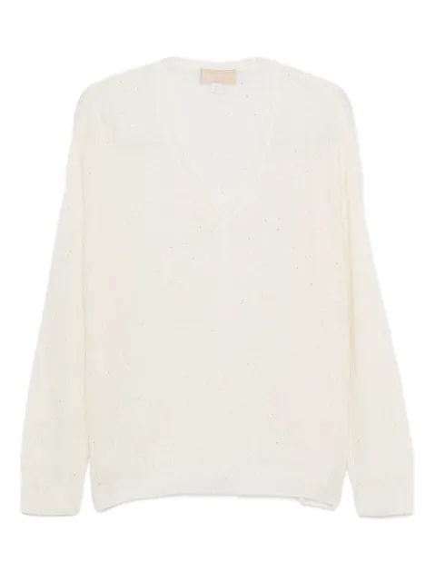 120% Lino sequin-embellished V-neck sweater 