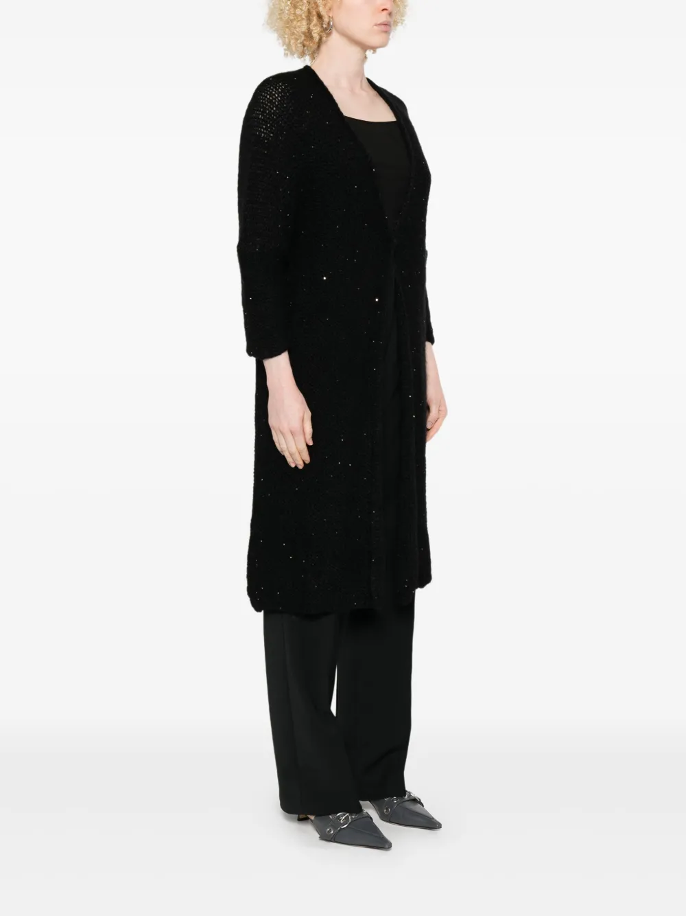 120% Lino Sequin-embellished Cardigan In Black