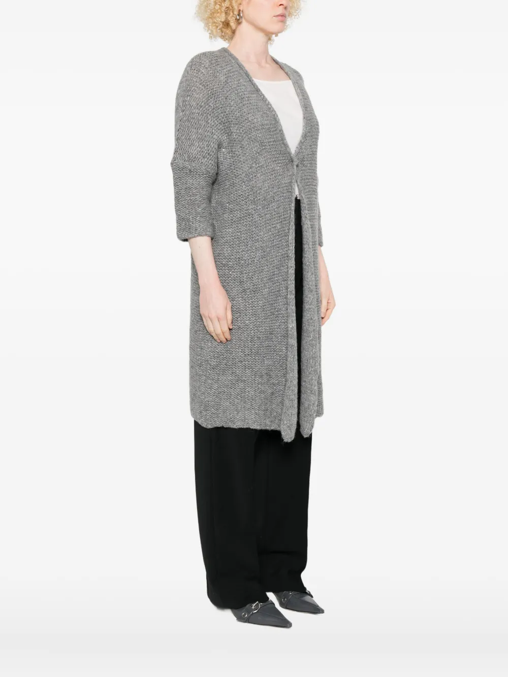 120% Lino Sequin-embellished Tie-front Cardigan In Gray
