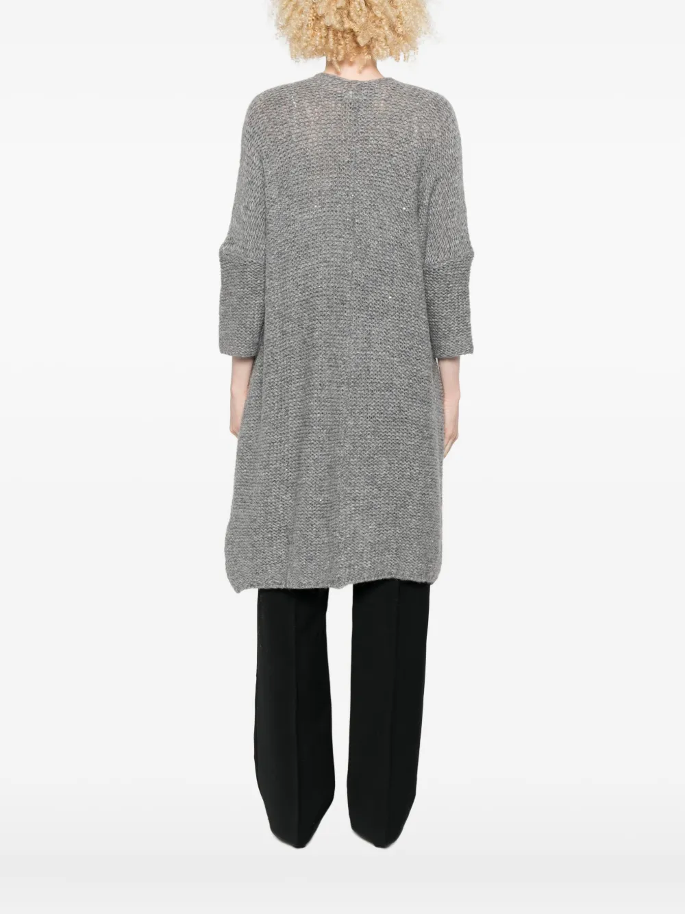 120% Lino Sequin-embellished Tie-front Cardigan In Gray