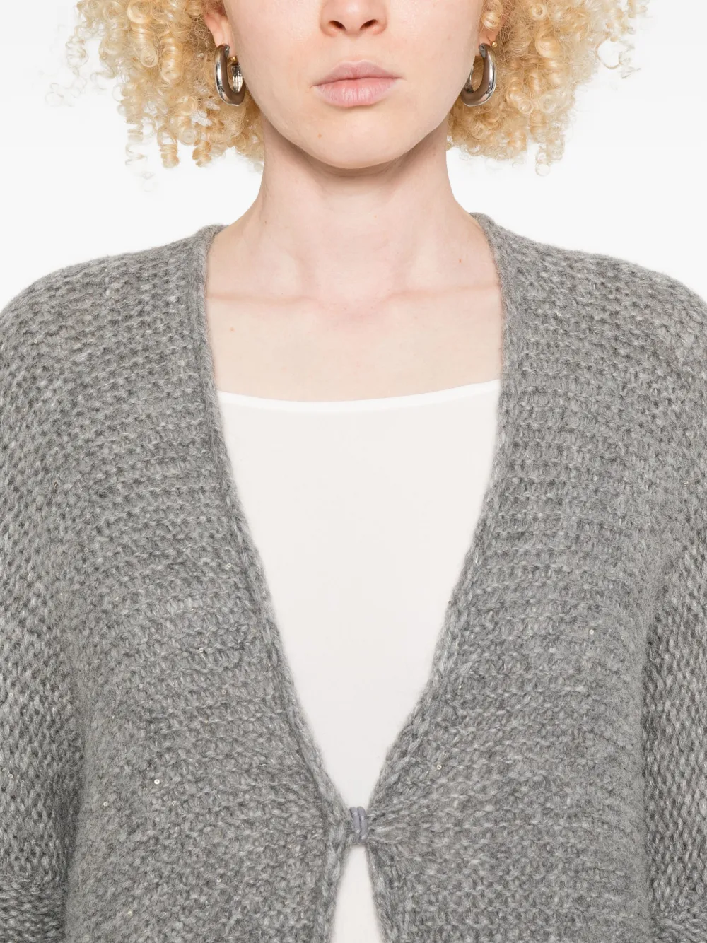 120% Lino Sequin-embellished Tie-front Cardigan In Gray