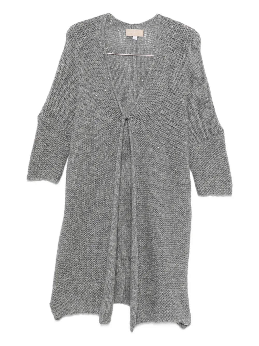 120% Lino Sequin-embellished Tie-front Cardigan In Gray