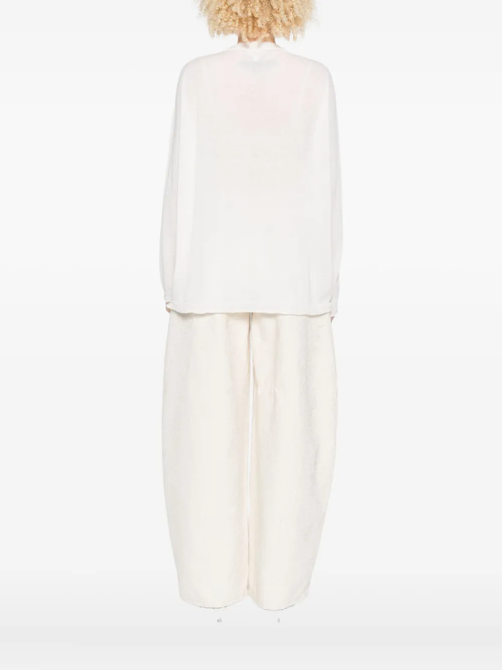 120% Lino Long-sleeve Round-neck Sweater In White
