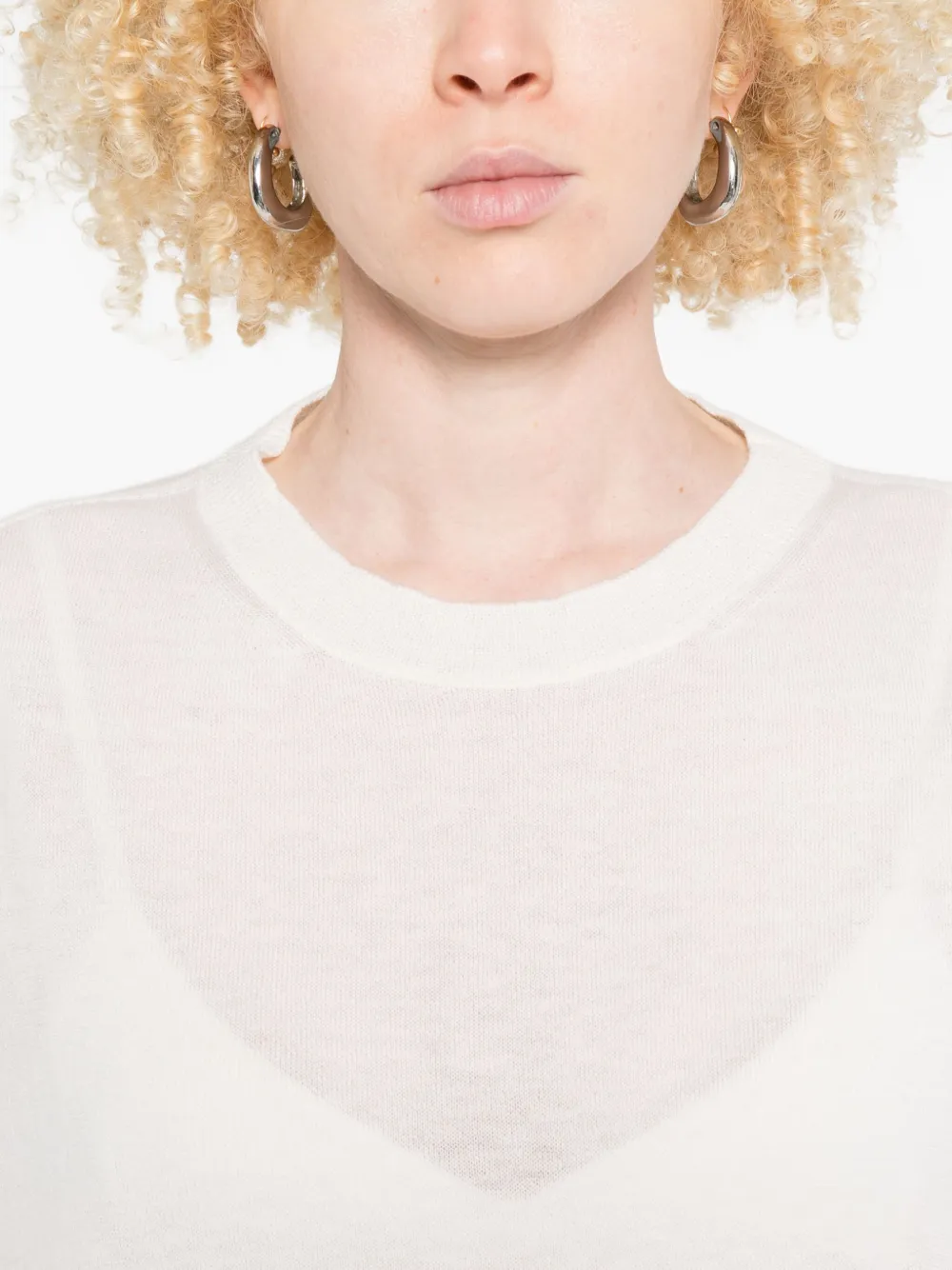 120% Lino Long-sleeve Round-neck Sweater In White