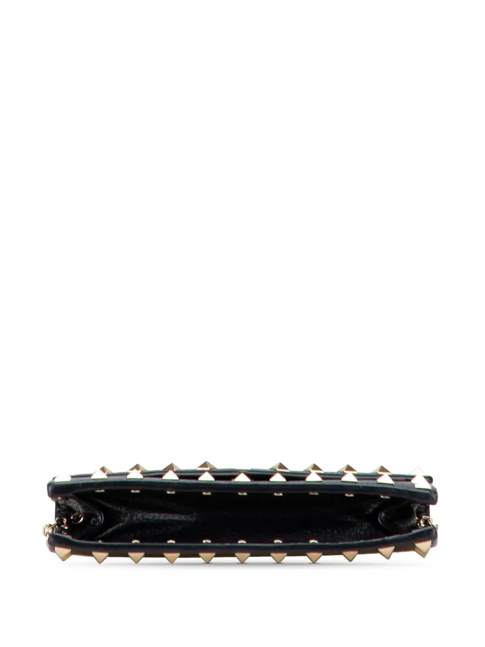 Pre-owned Valentino Garavani 2000-2007 Pebbled Calfskin Rockstud Envelope Wallet On Chain Crossbody Bag In Black