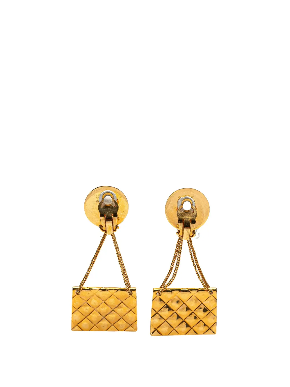 CHANEL Pre-Owned 1980-1990 Gold Plated Flap Bag Drop Clip On Earrings costume earrings | Image 2