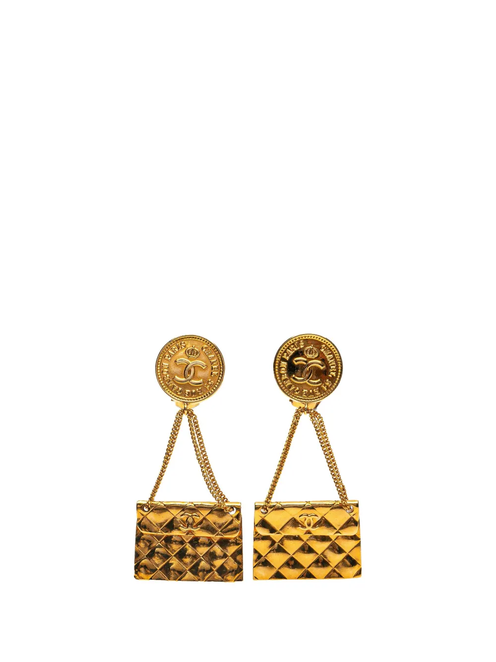 CHANEL Pre-Owned 1980-1990 Gold Plated Flap Bag Drop Clip On Earrings costume earrings | Gold | Image 1
