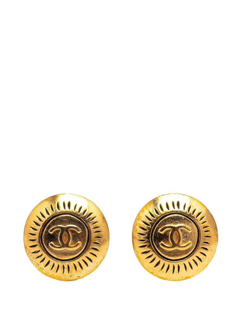 CHANEL Pre-Owned 1996 Gold Plated CC Button Clip on Earrings costume earrings | Gold | Image 1
