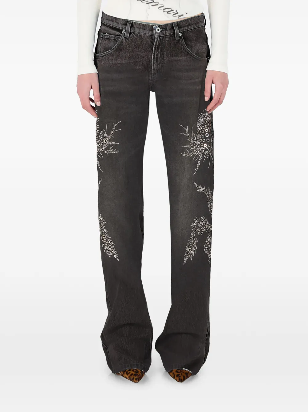 Blumarine Eyelet-embellished Jeans In Gray