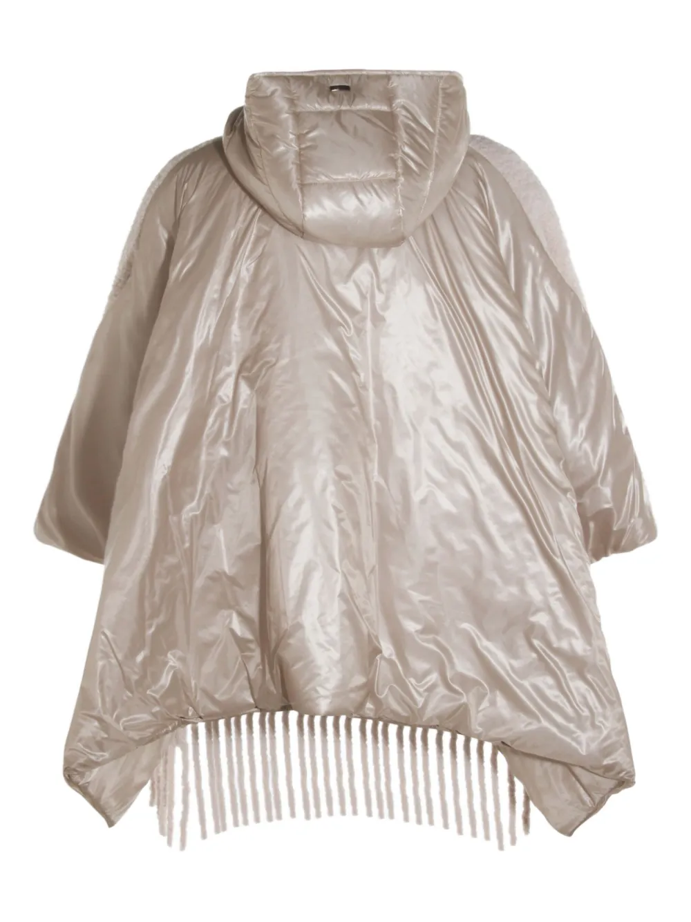 Herno Hooded Fringed Cape In Neutral