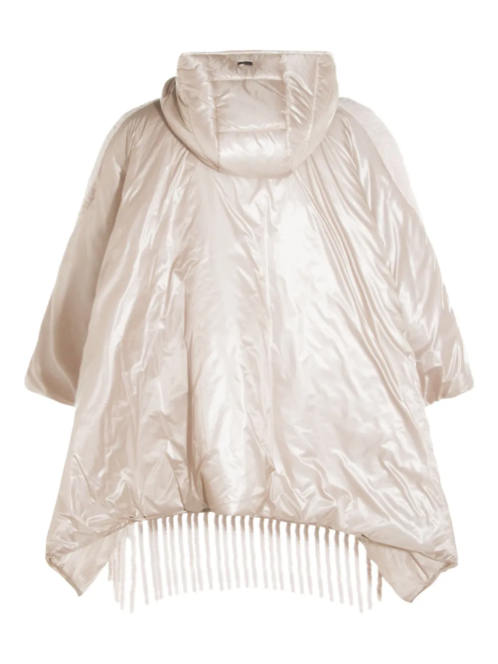Herno Hooded Fringed Cape In Neutral