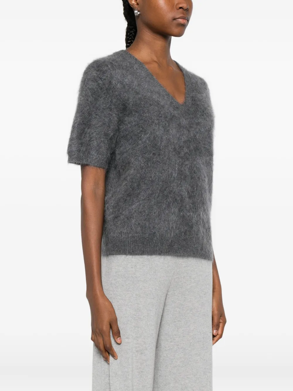 Lisa Yang V-neck Short-sleeve Sweater In Gray