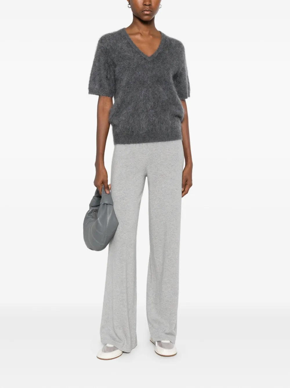 Lisa Yang V-neck Short-sleeve Sweater In Gray