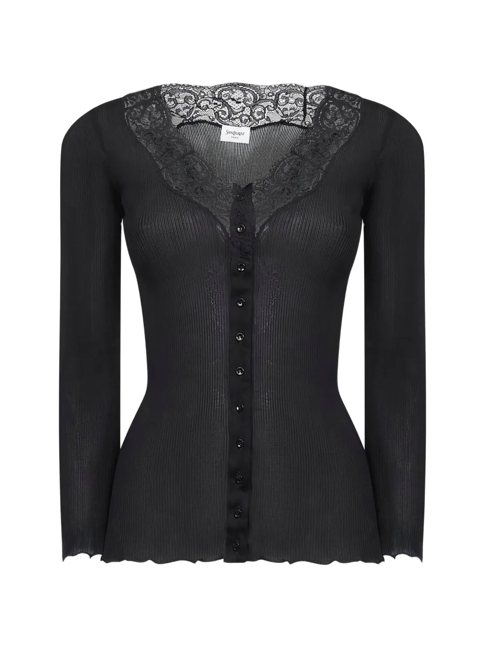 Saint Laurent lace-trim ribbed cardigan - Black