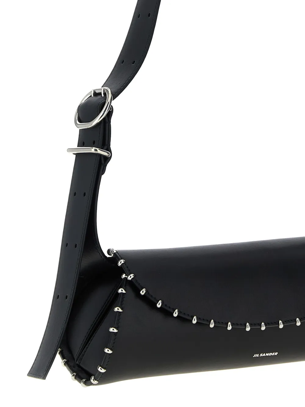 Jil Sander Cannolo Small Embellished Leather Shoulder Bag In Black