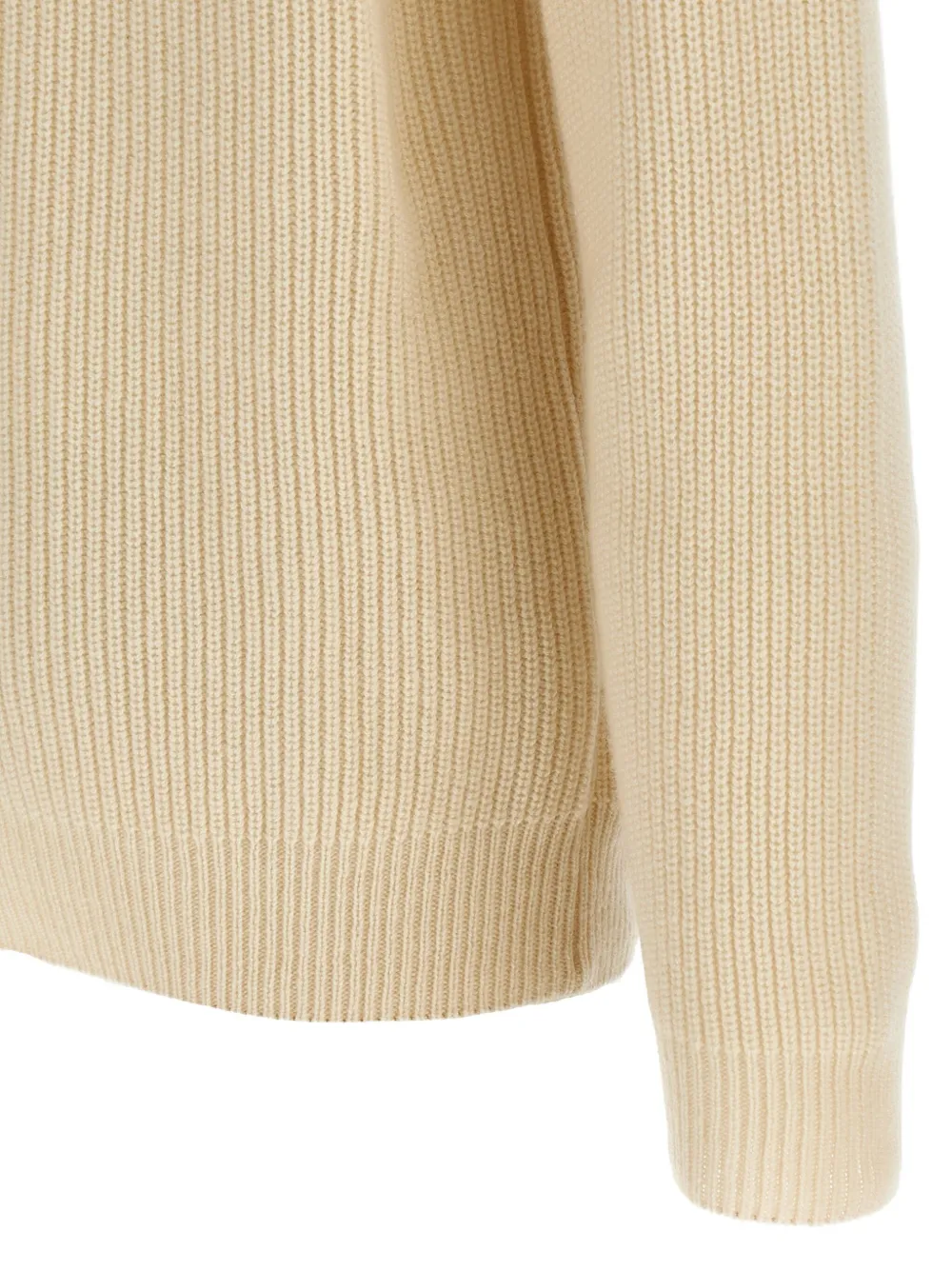 Zanone Ribbed Cashmere Sweater With Crew Neck And Cuffed Sleeves In Neutral