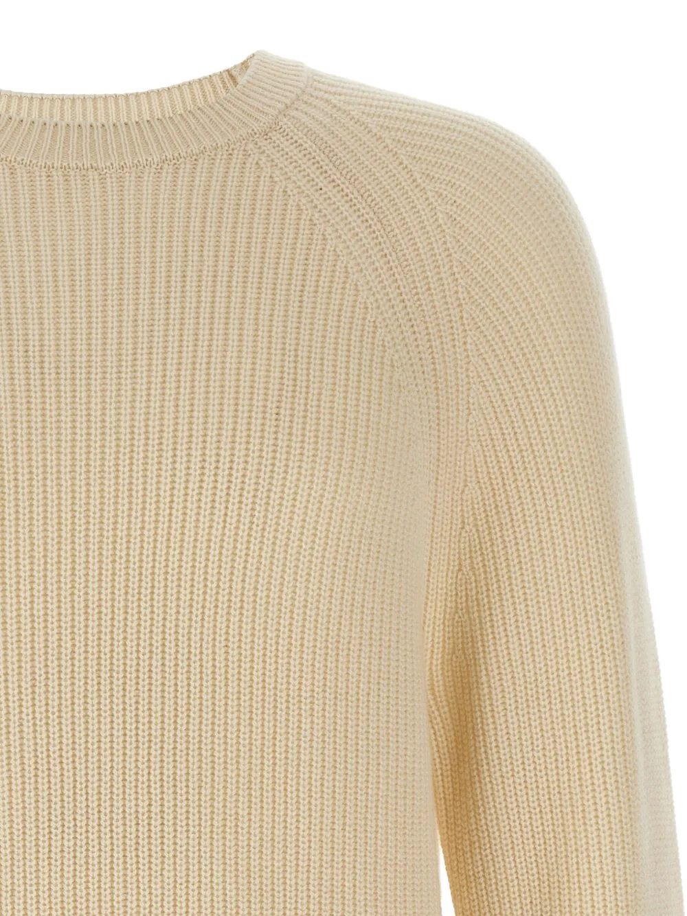 Zanone Ribbed Cashmere Sweater With Crew Neck And Cuffed Sleeves In Neutral