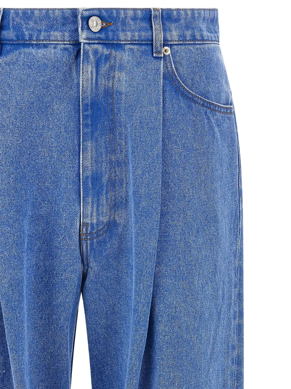 Marni Wide-leg Pleat Jeans With Contrast Stitching And Suede Logo In Blue