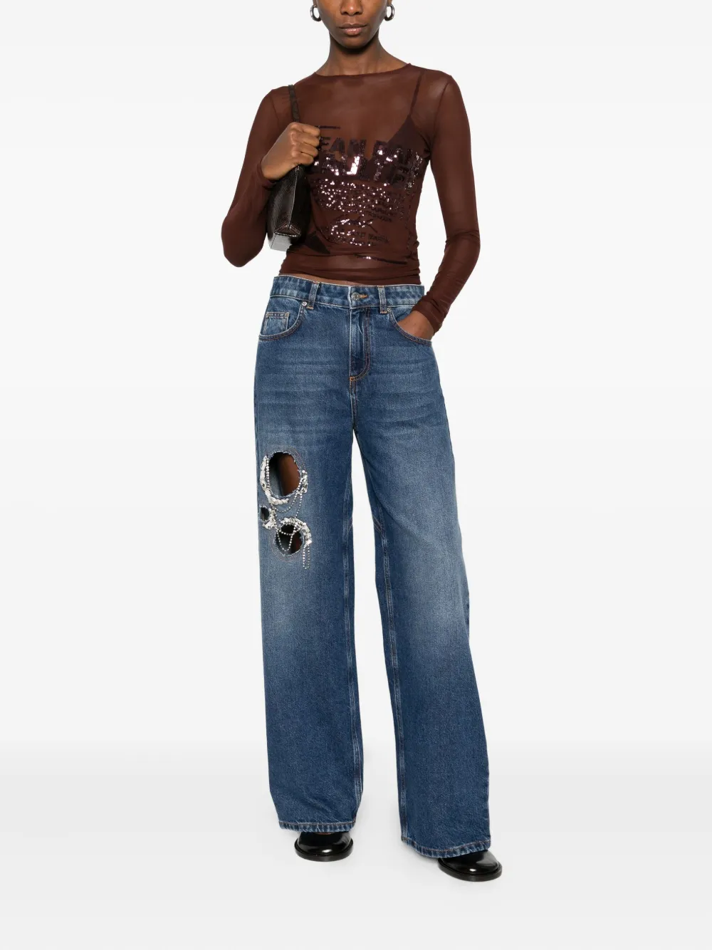 AREA Jeans verfraaid met kristallen - Blauw