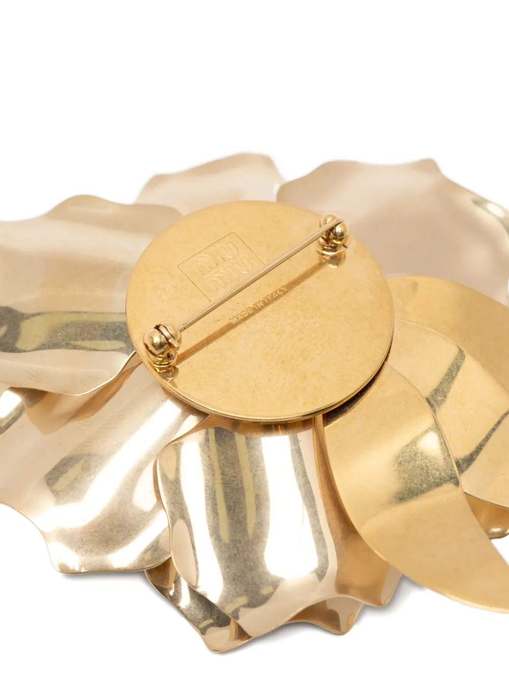 Miu Miu Broche met bloem en kristallen - Goud