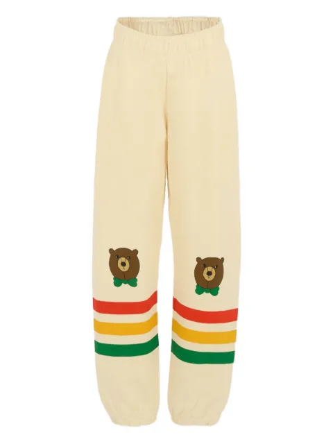 Mini Rodini bear-embroidered striped trousers