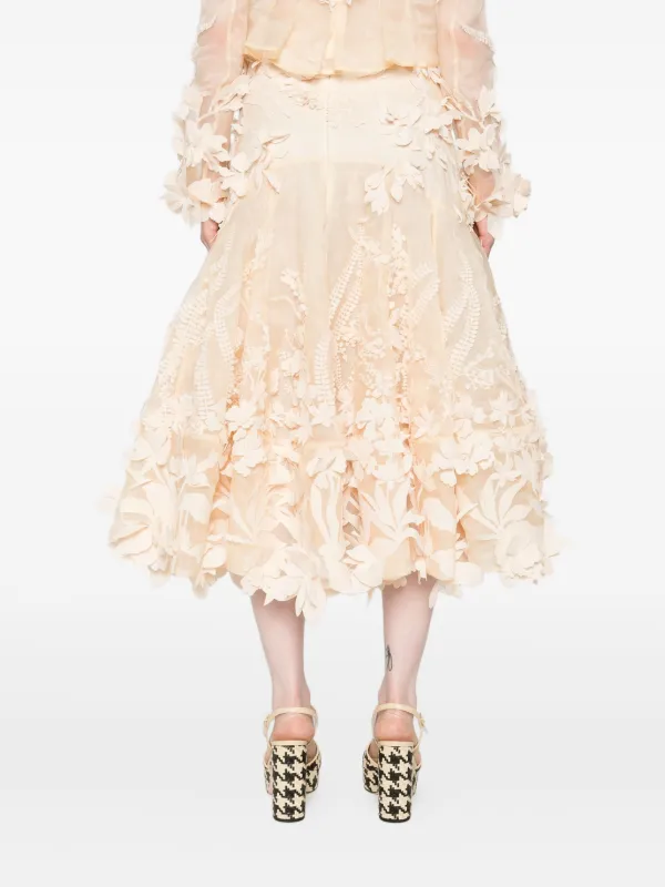 ZIMMERMANN floral-applique Midi Skirt | Neutrals | FARFETCH display picture 1