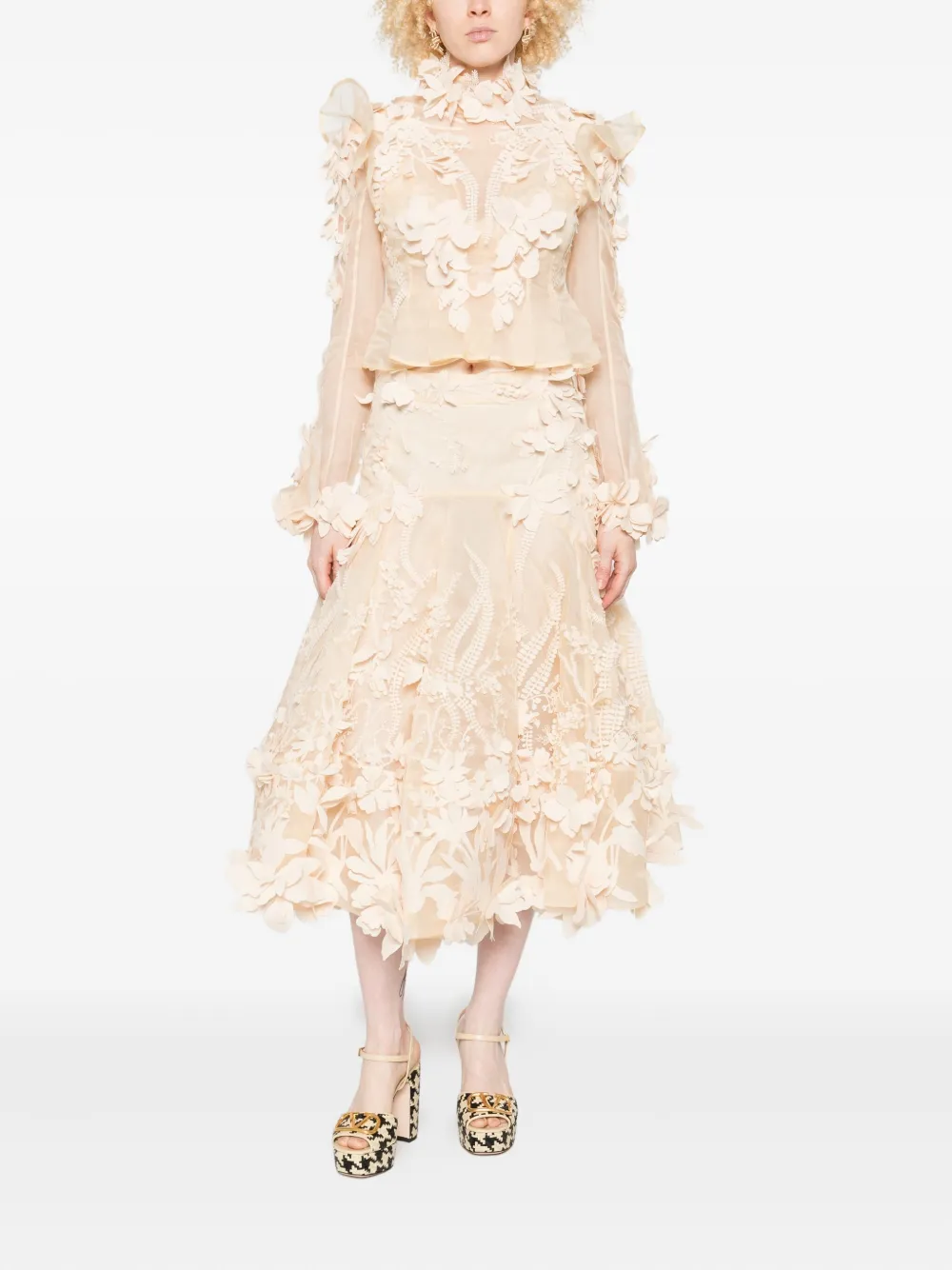 ZIMMERMANN Midi-rok met bloemenpatch - Beige