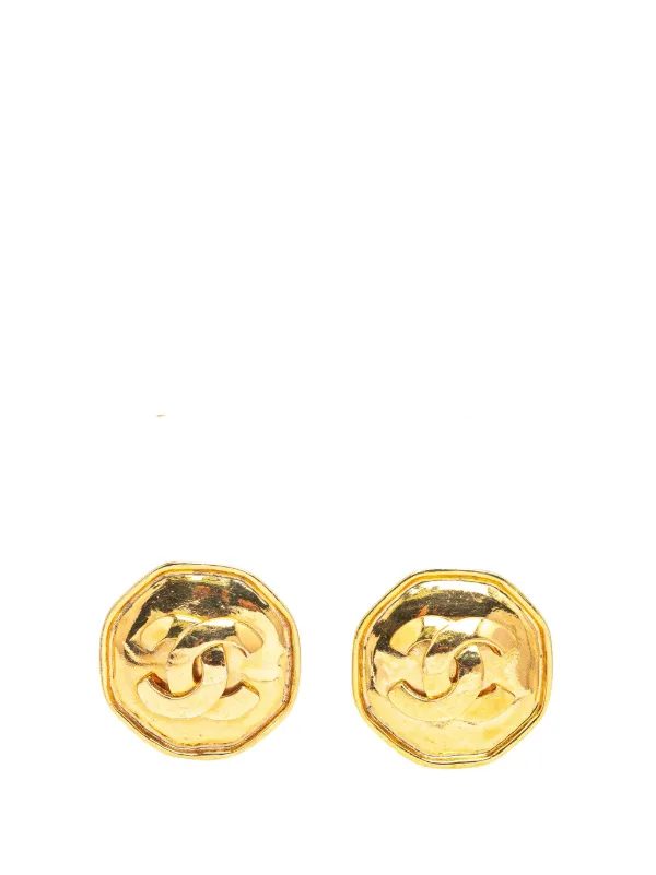 CHANEL Earrings AUTH Coco CC Logo Mark Vintage Gold 95A  Repurposed Chanel Octagonal Gold Earrings main image 1