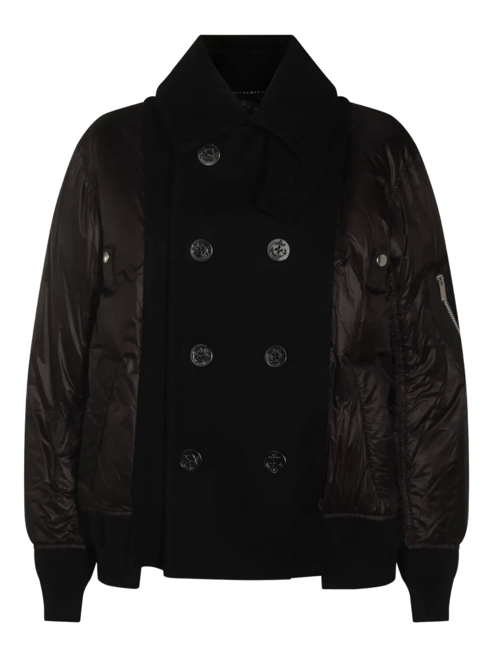 Sacai Double-breasted Down Outerwear Featuring Pockets In Brown