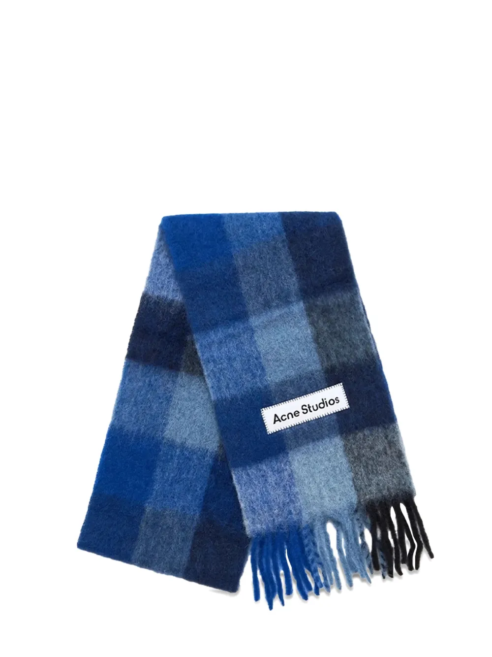 Acne Studios チェック フリンジ スカーフ - ブルー Acne Studios チェック フリンジ スカーフ - ブルー