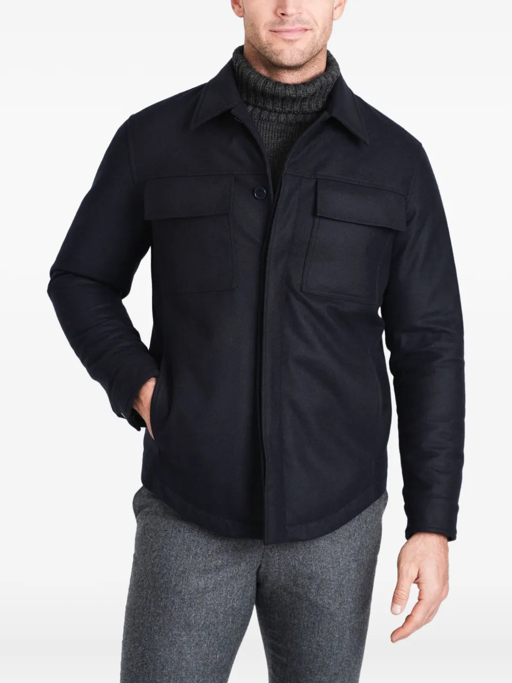 Norwegian Wool Flap-pocket Wool Jacket In Blue