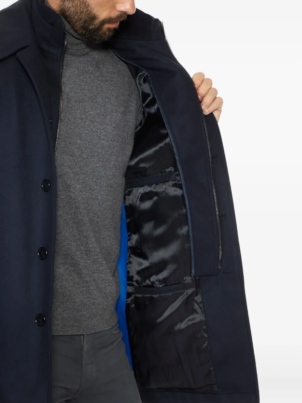 Norwegian Wool Euro Buttoned Coat In Blue