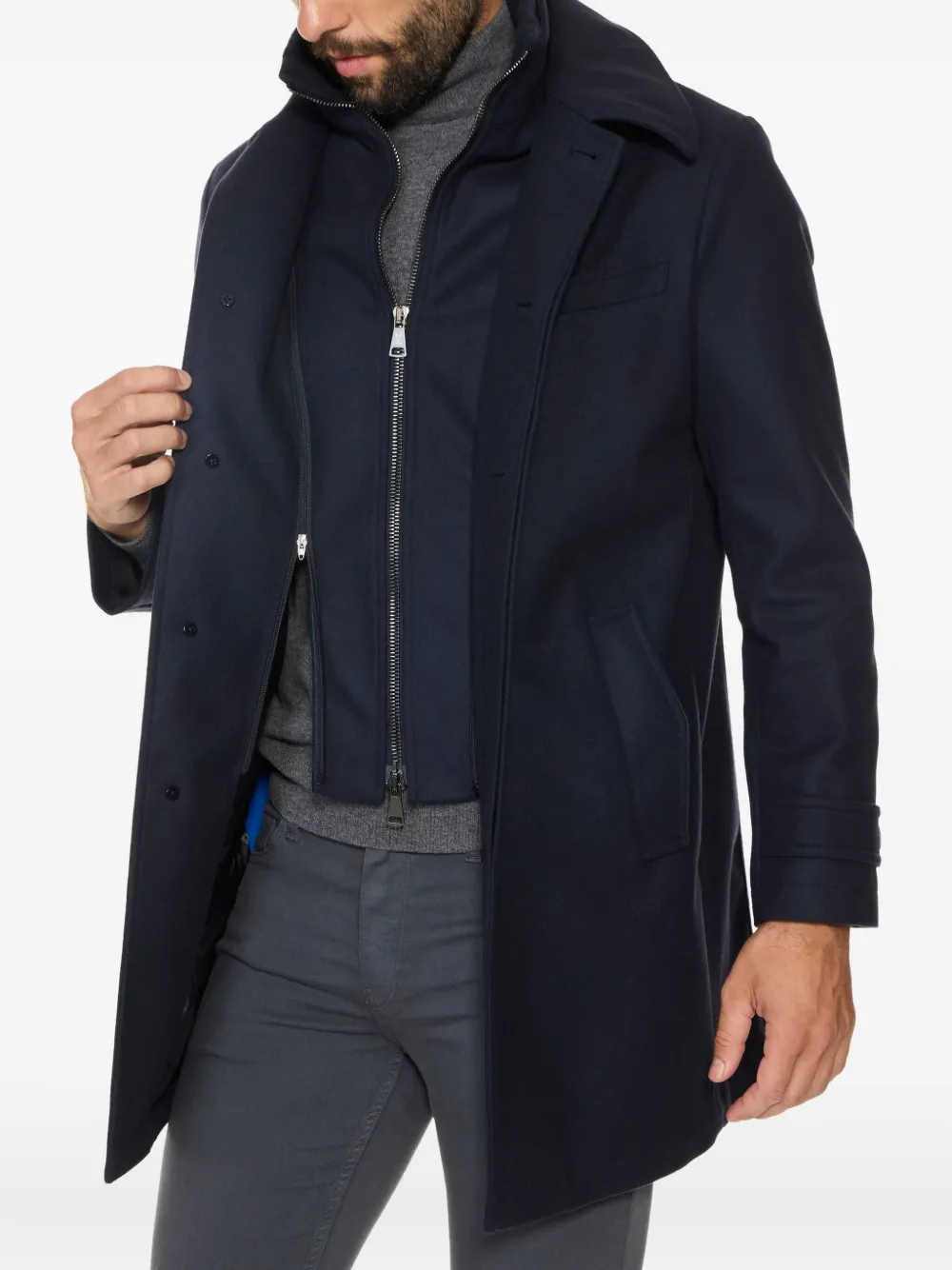 Norwegian Wool Euro Buttoned Coat In Blue