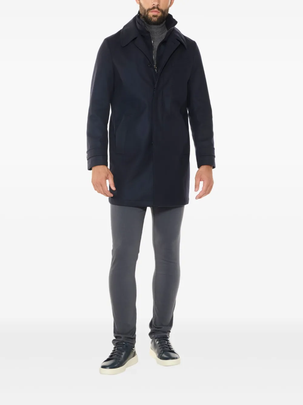 Norwegian Wool Euro Buttoned Coat In Blue