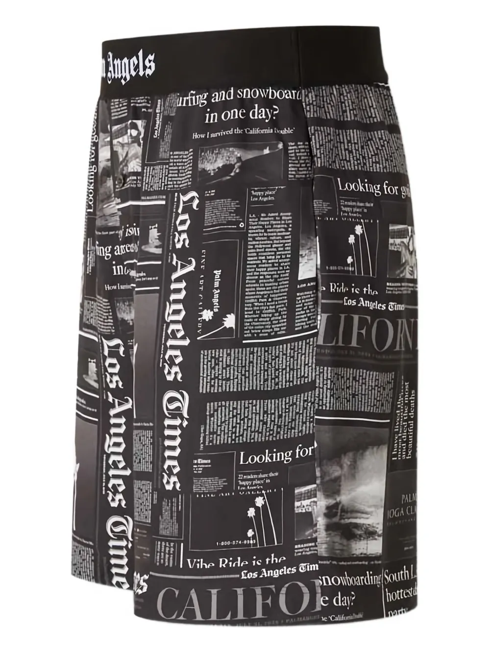 Palm Angels Newspaper-print Elastic-waist Shorts In Gray