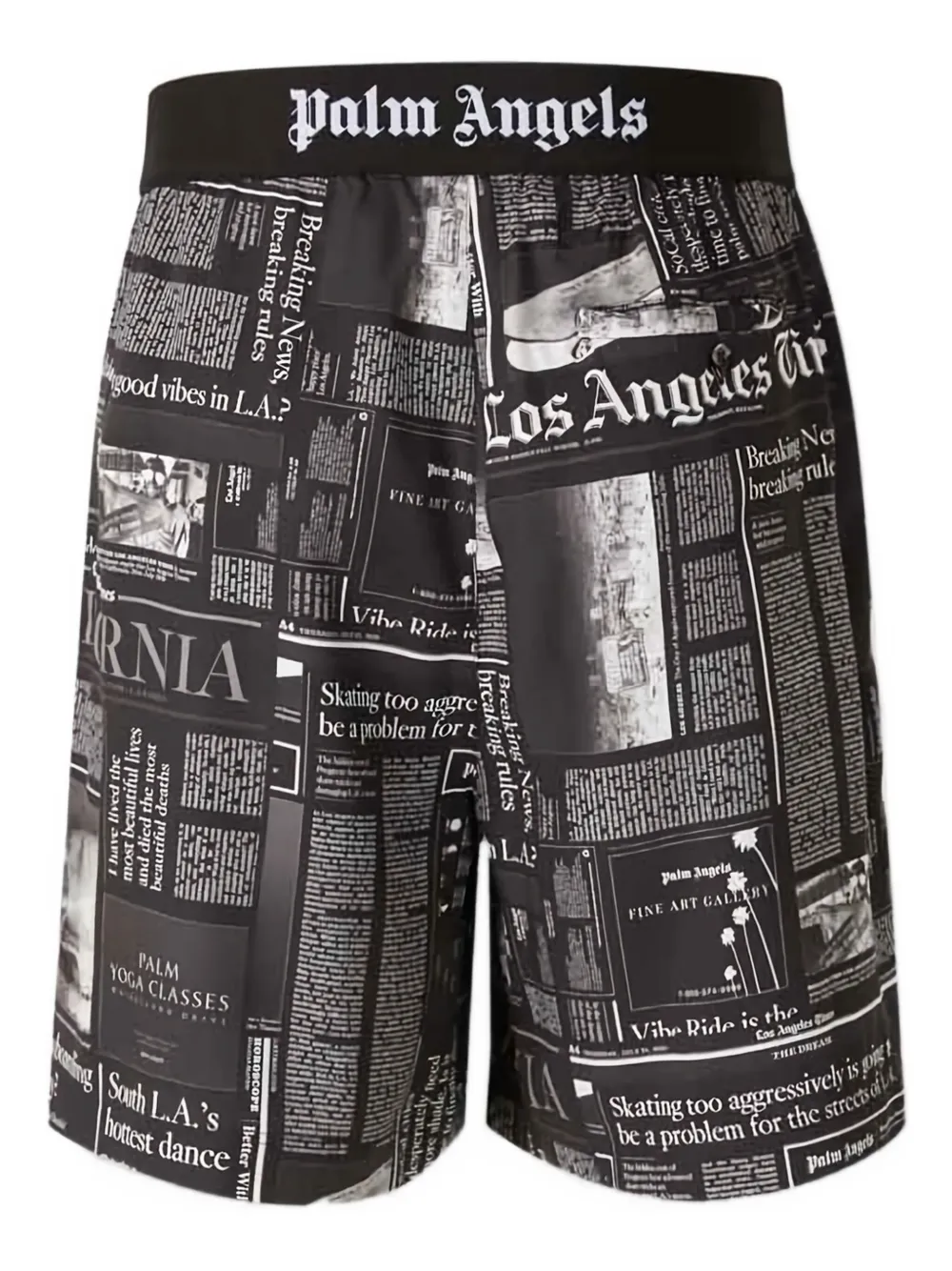 Palm Angels newspaper-print elastic-waist shorts - Zwart