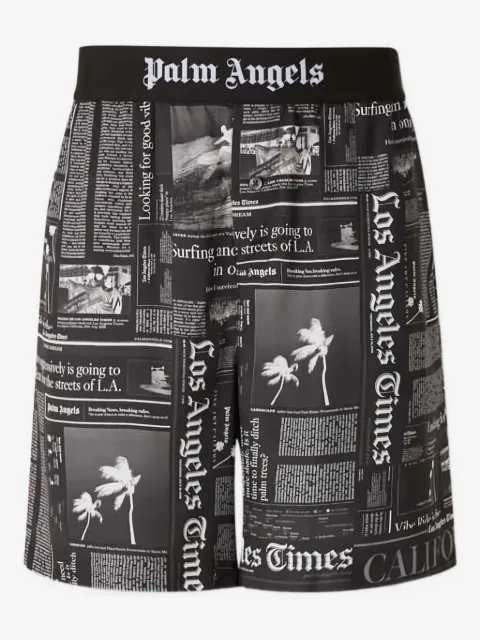Palm Angels newspaper-print elastic-waist shorts