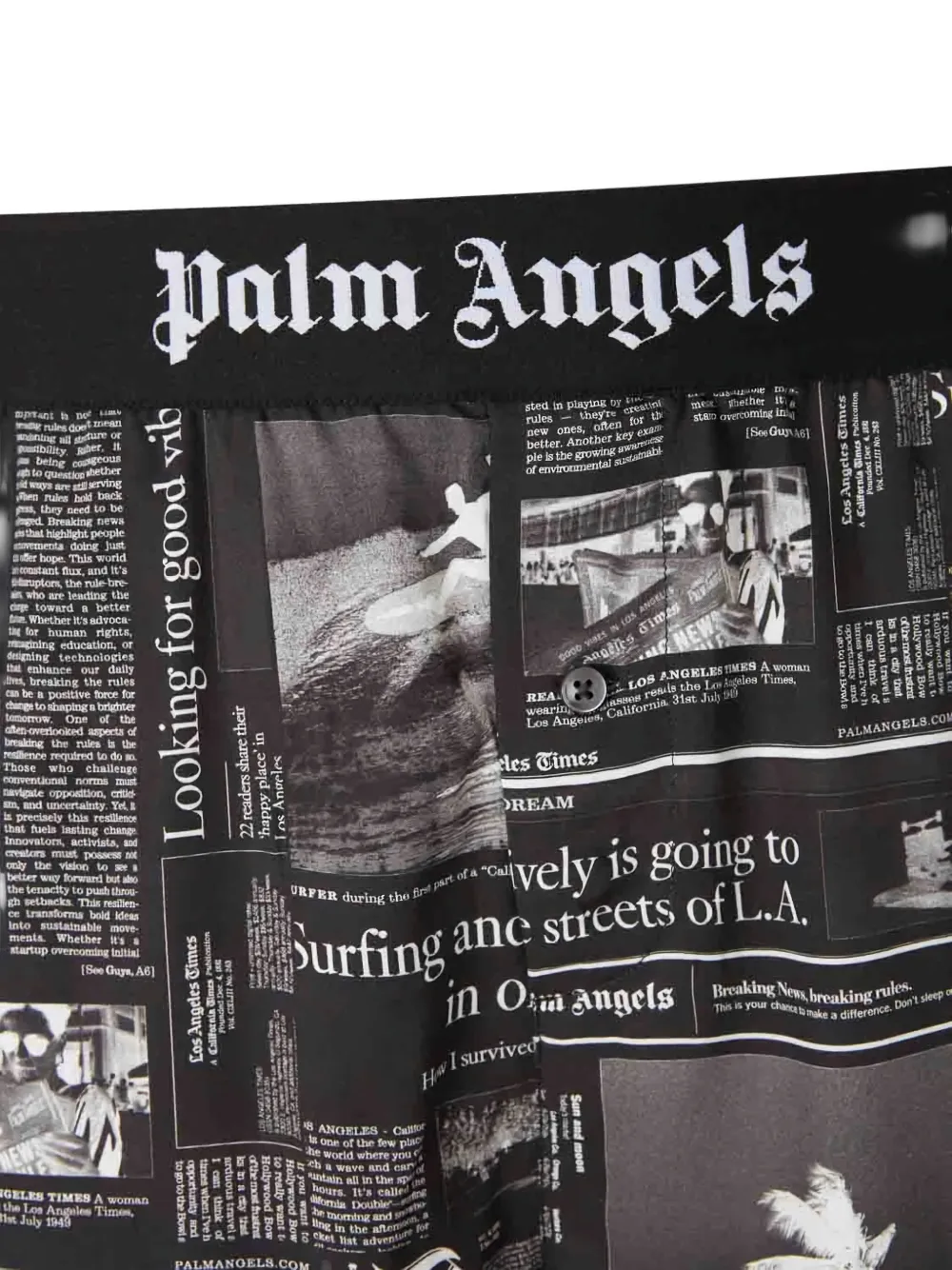 Palm Angels Newspaper-print Elastic-waist Shorts In Gray