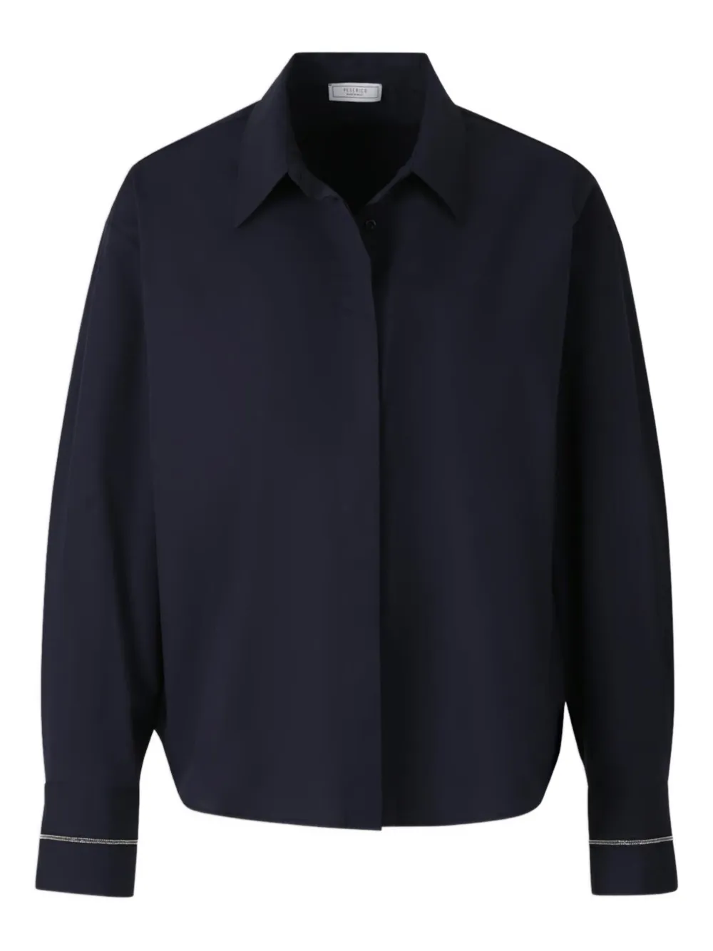 Peserico embellished-cuff cropped-hem shirt | Blue | Image 1