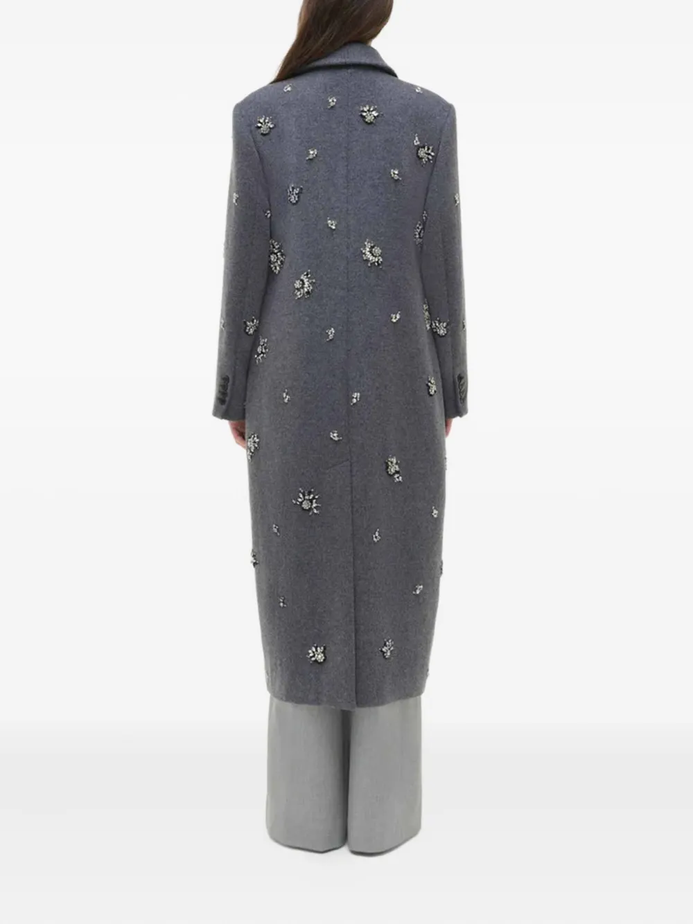 Simkhai Crystal-embellished Double-breasted Coat In Gray