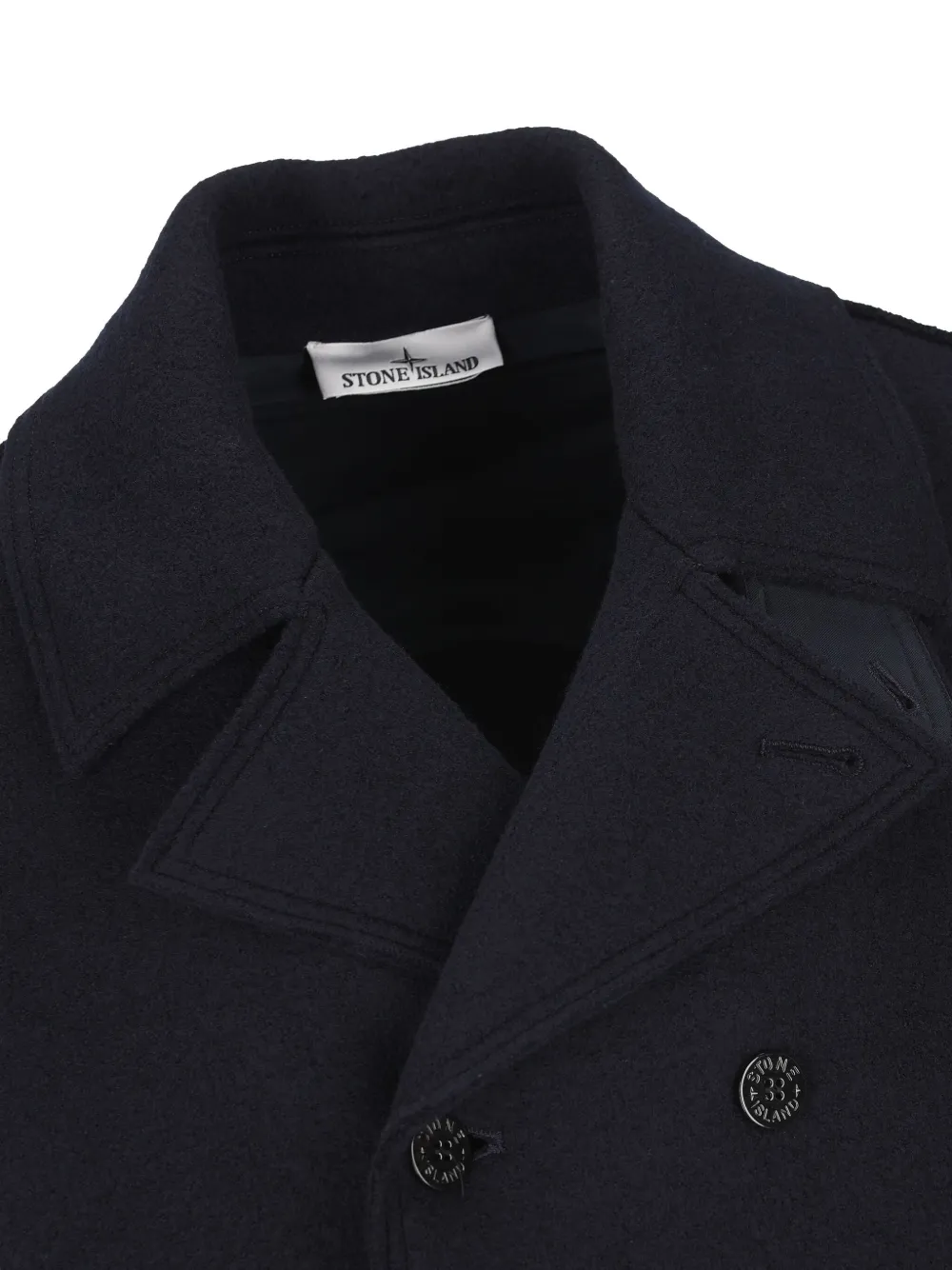 Stone Island Double-breasted Wool Peacoat In Black