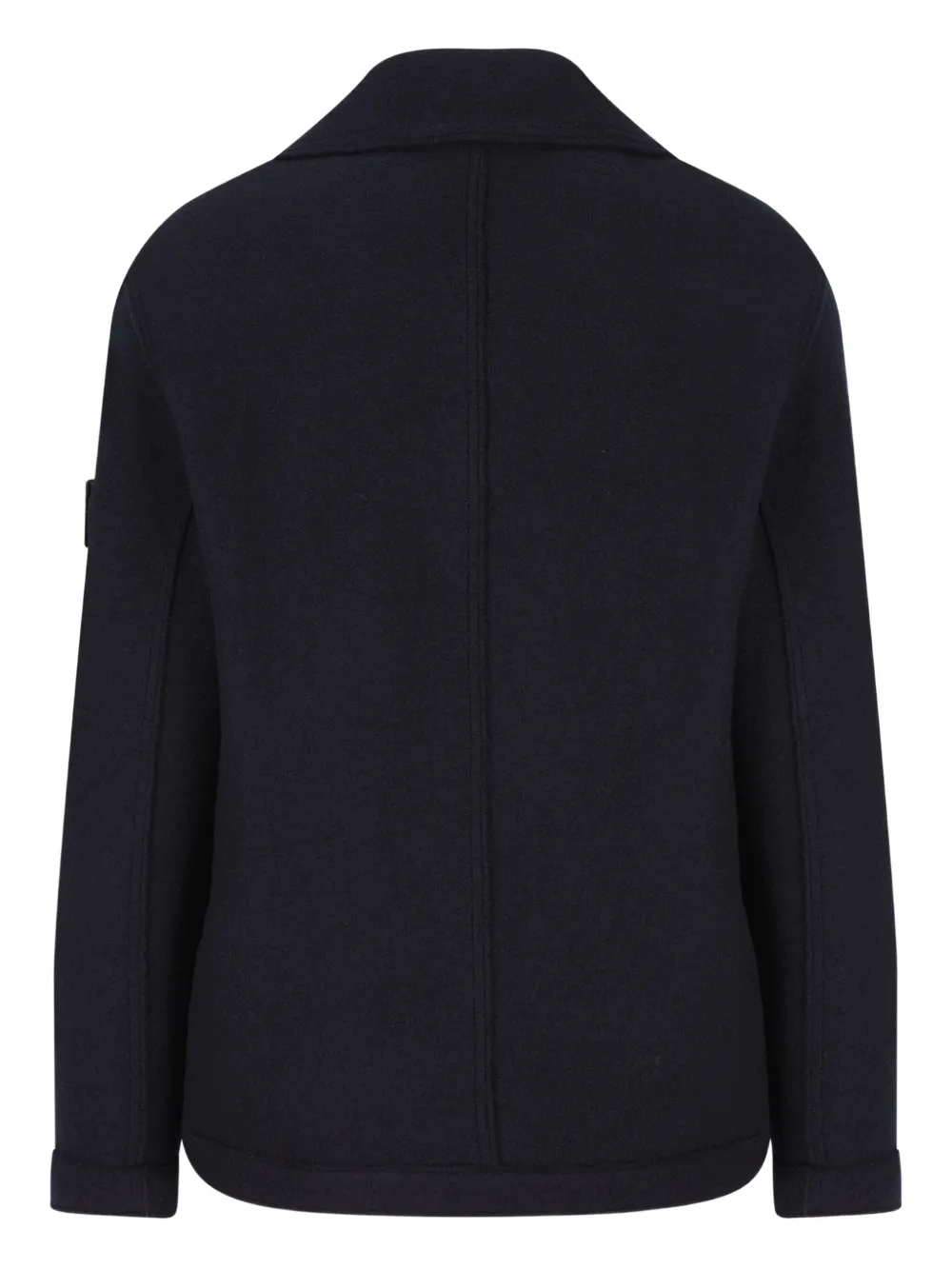 Stone Island Double-breasted Wool Peacoat In Black