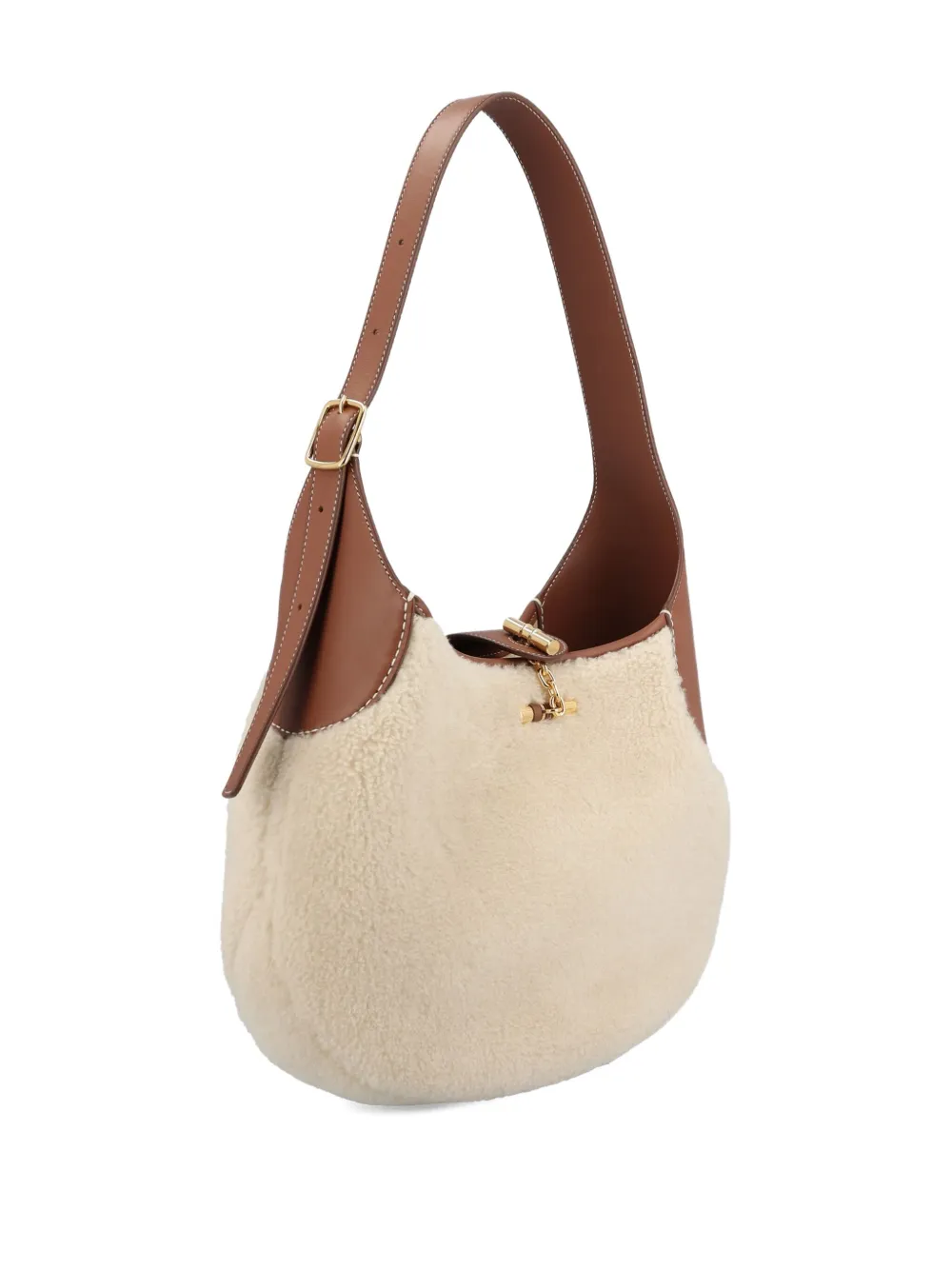 Loro Piana Medium Bobbin Shearling Leather-trim Shoulder Bag In Neutral