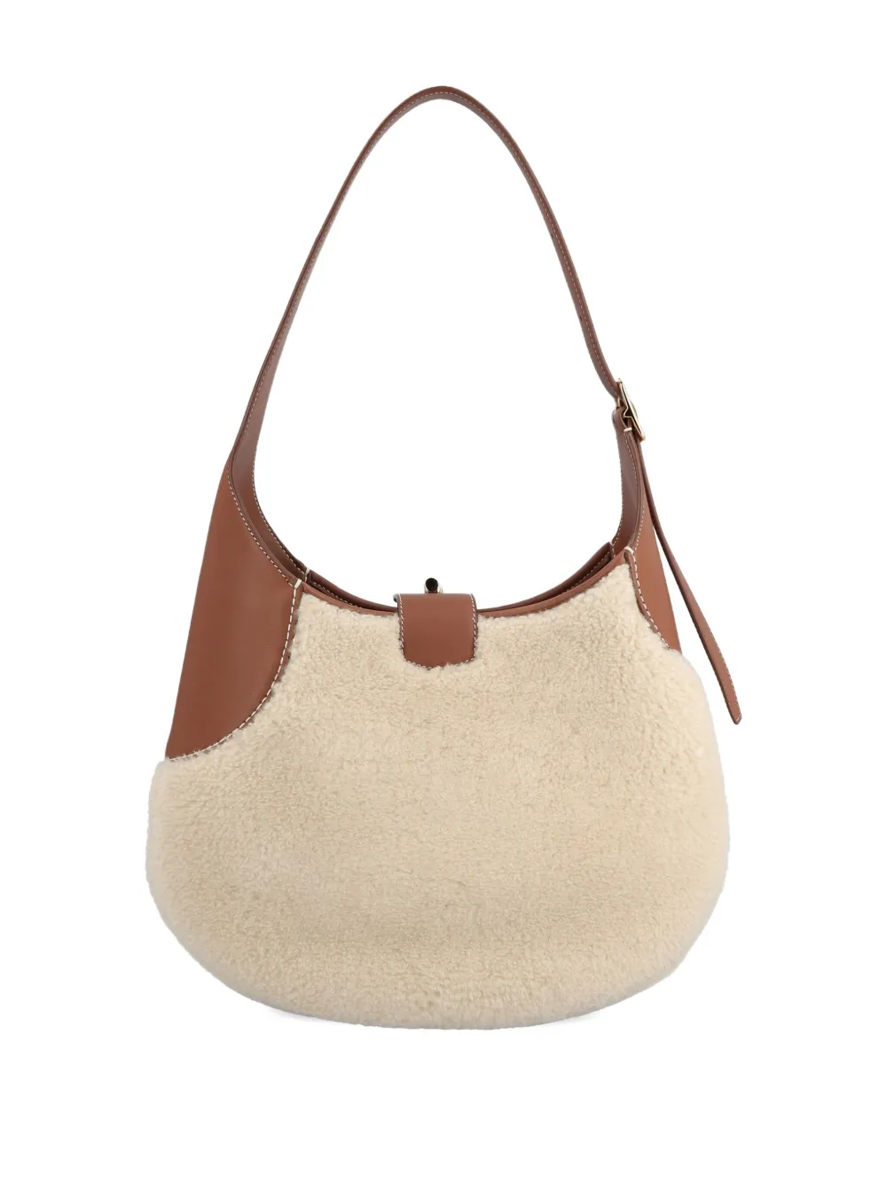 Loro Piana Bobbin medium lammy schoudertas met leren afwerking - Beige