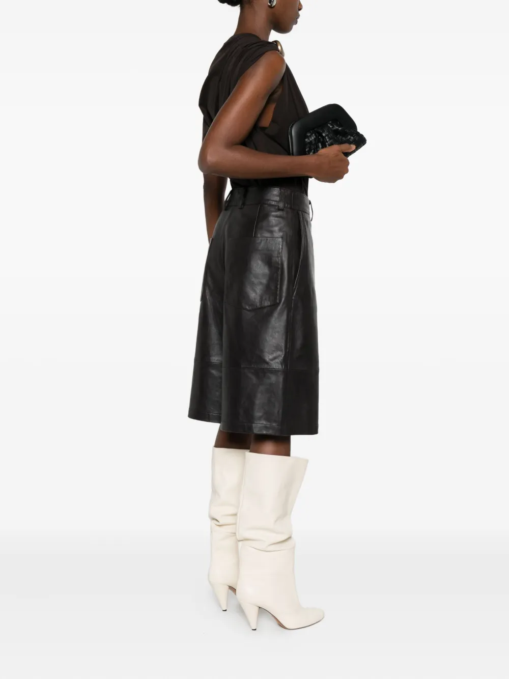 Themoirè Geweven leren clutch - Zwart