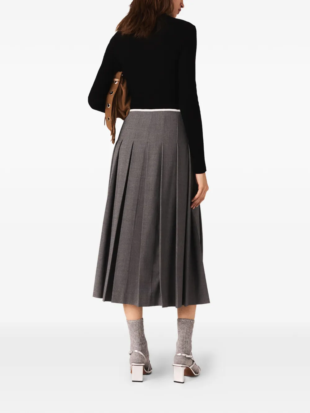 PLEATED BUCKLED MIDI SKIRT