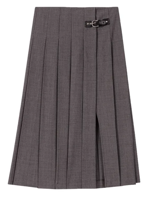 Maje pleated buckled midi skirt