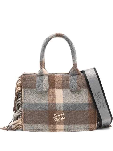 Secret Pon Pon Bolsa tote Isabella pequena xadrez com franjas