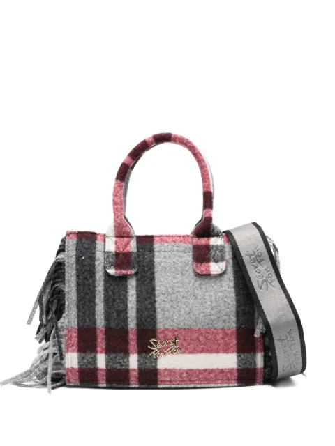 Secret Pon Pon Bolsa tote Isabella pequena xadrez com franjas